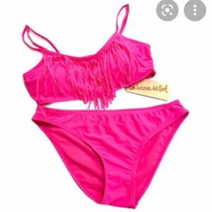 Cabana Del Sol Sz L Hot Pink Fringe Bikini Two